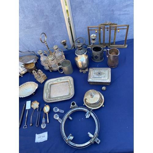 403 - A collection of miscellaneous metal items including Silver plate