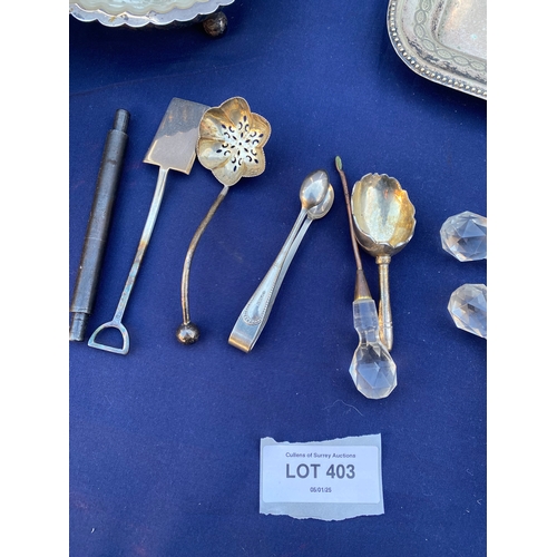 403 - A collection of miscellaneous metal items including Silver plate