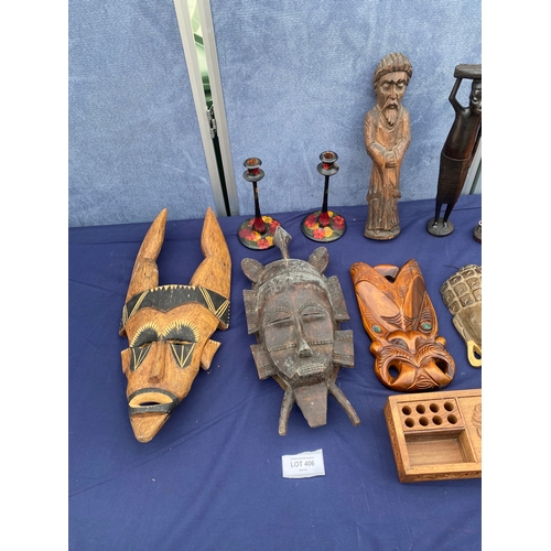 406 - A lot of Wooden collectables including African masks and Ornaments