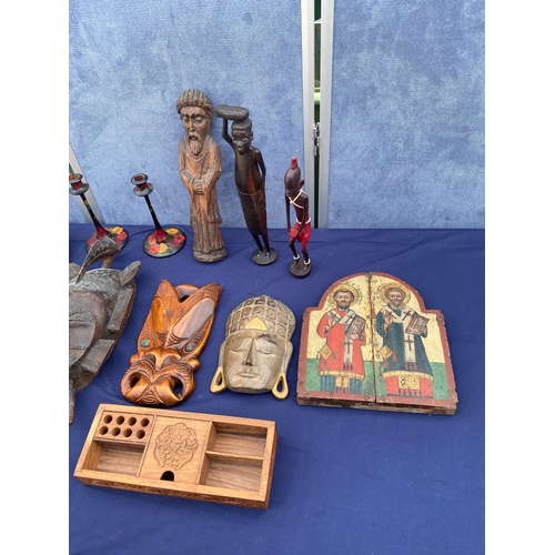 406 - A lot of Wooden collectables including African masks and Ornaments