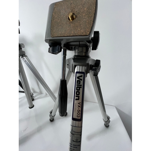 384 - Five Camera tripod stands and folding music stand