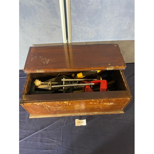 467 - Wooden tool box and contents