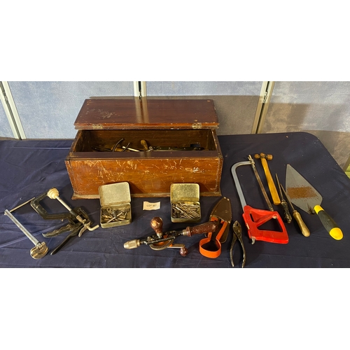 467 - Wooden tool box and contents