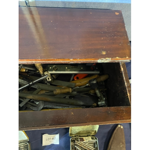 467 - Wooden tool box and contents