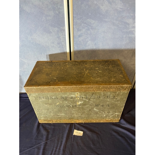 477 - Wooden Military storage/tool box and contents