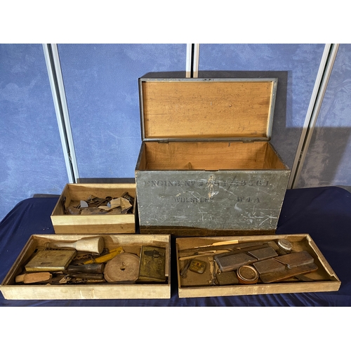 477 - Wooden Military storage/tool box and contents