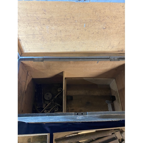 477 - Wooden Military storage/tool box and contents