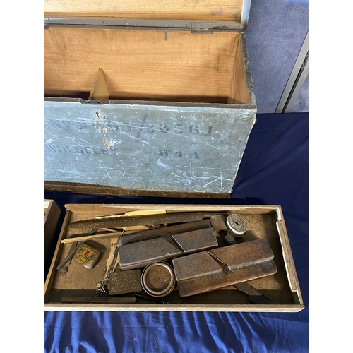 477 - Wooden Military storage/tool box and contents