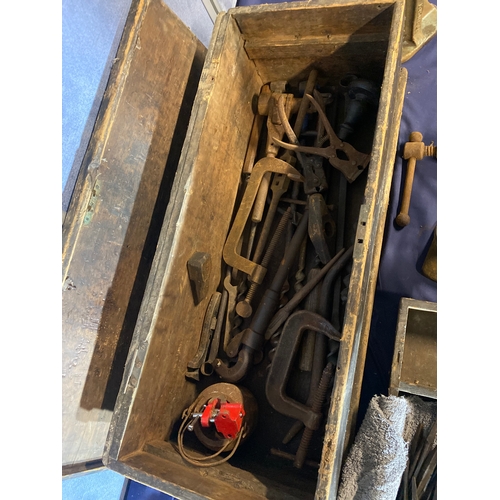 480 - Vintage wooden tool box and contents