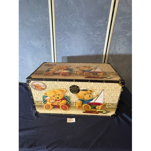 569 - Vintage wooden toy box and Vintage dolls and bears