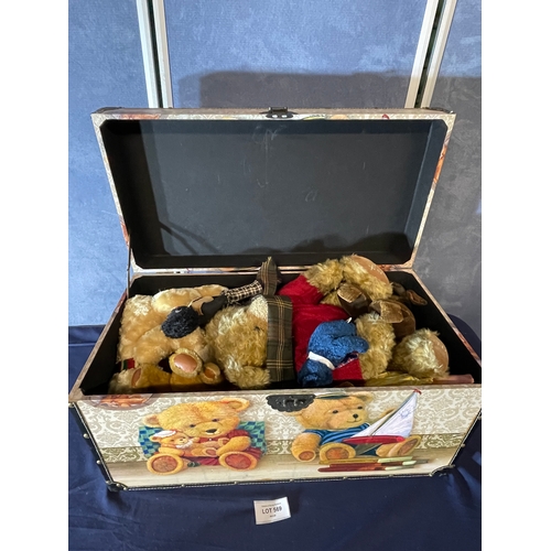 569 - Vintage wooden toy box and Vintage dolls and bears