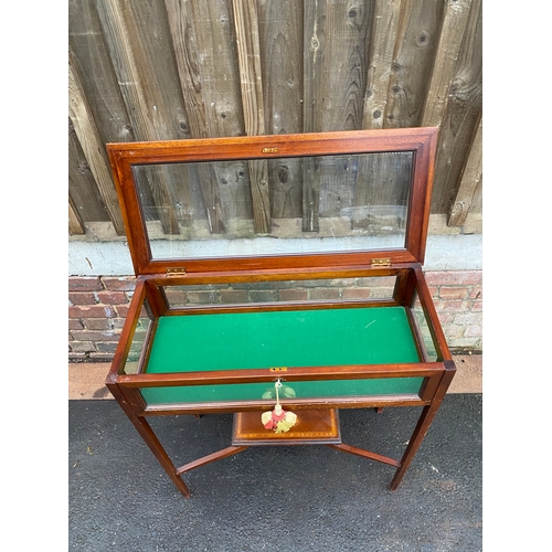 628 - Edwardian Mahogany Bijouterie / Vitrine  Table, Display Cabinet on Stand English