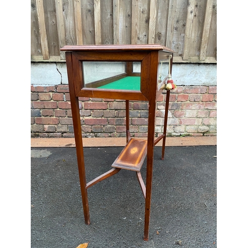 628 - Edwardian Mahogany Bijouterie / Vitrine  Table, Display Cabinet on Stand English