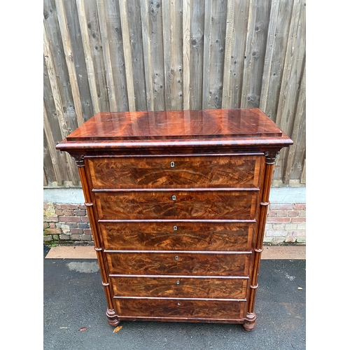 630 - Beautiful Antique Large Flame mahogany Secretaire with oak lined drawers