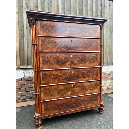 630 - Beautiful Antique Large Flame mahogany Secretaire with oak lined drawers