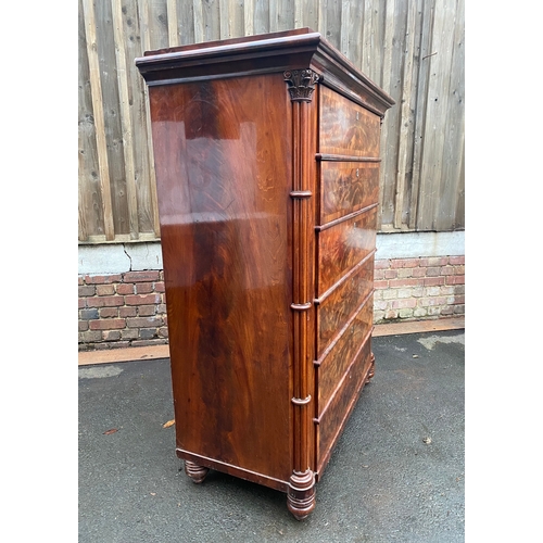 630 - Beautiful Antique Large Flame mahogany Secretaire with oak lined drawers