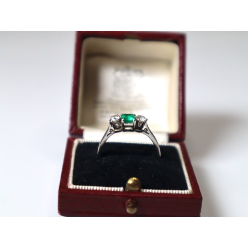 129 - Diamond and Emerald Platinum Trilogy Ring - 3.6g