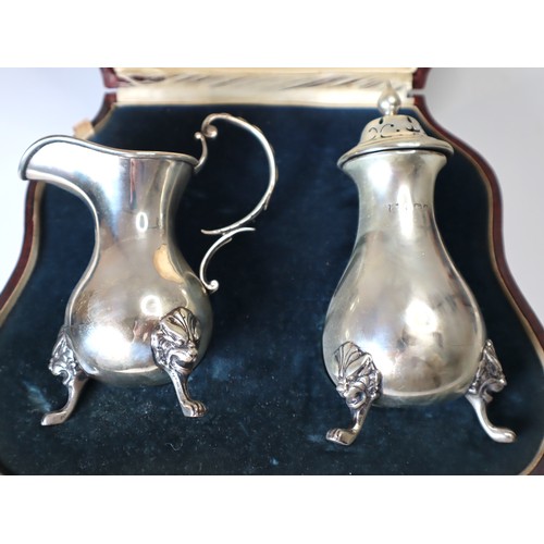 135 - Cased Sterling Silver Milk Pourer and Sugar Sifter William Neale Birmingham 1913 -1938 - 285g