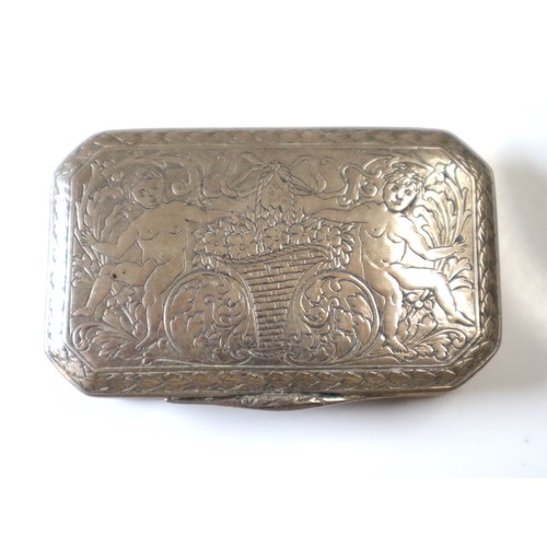 141 - Antique 800 Silver French / Austrian Engraved Snuff Box - 73g / Antique Dutch Silver Round Trinket B... 