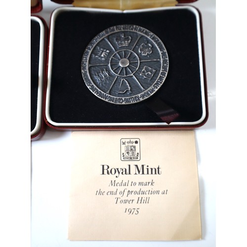 153 - Two Royal Mint Sterling Silver Medals to Mark the end of production at Tower Hill 1975 in original c... 