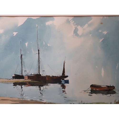 157 - Edward Wesson (British 1910-1983) RI, RBA, RSMA 1969 Watercolour and ink study of fishing boats beac... 