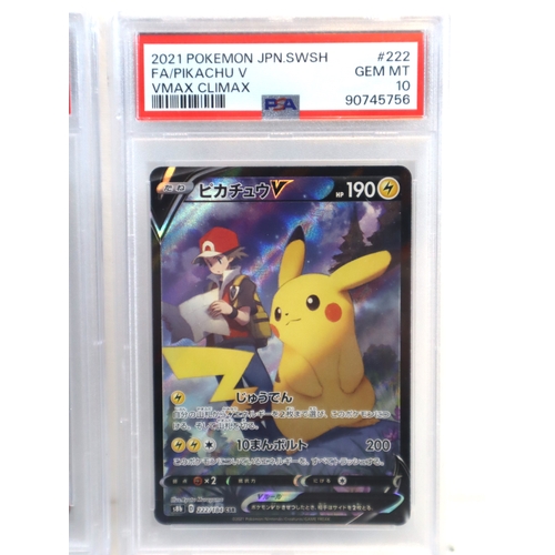 272 - Pokemon TCG Pikachu Master Ball Reverse Holo Japanese SV2a PSA 9 + 2021 Pikachu V VMAX Climax 222/18... 