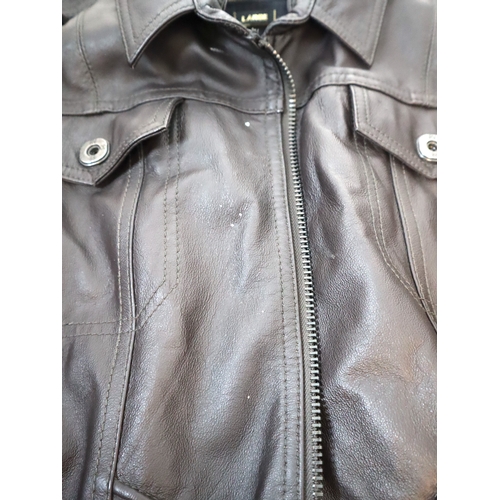 278 - River Island Dark Brown Leather Jacket Large