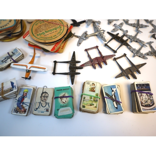 285 - Collection of vintage 1970-80's beer mats, dinky & corgi die-cast planes + cigarette / gum cards + f... 