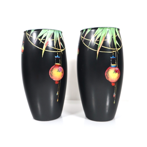 289 - Early 20th Century Pair of Crown Ducal Ware Japanese Lantern Pattern Vases - 20cm