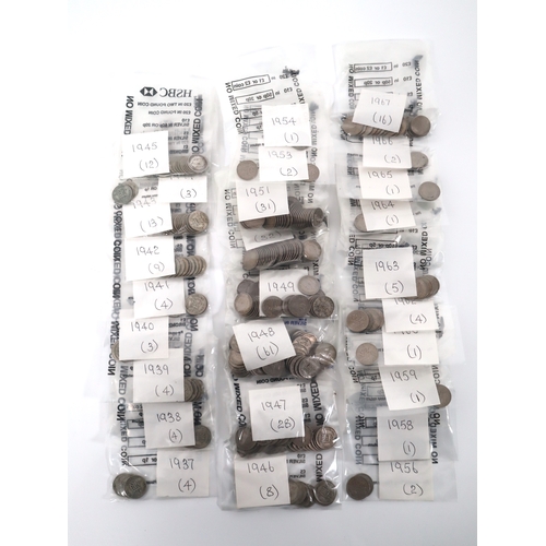 295 - Collection of Circulated Silver & Nickel Sixpences dated 1937-1967 with multiples