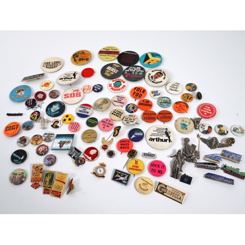 177 - Collection fo 1980's-90's collectable pin badges various genres, including Iron Maiden, Coca Cola, L... 