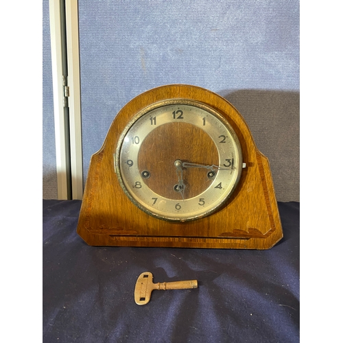 634 - Wooden collectables including a mantle clock