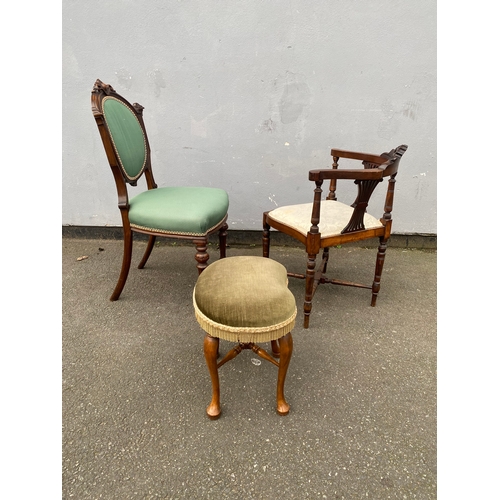 706 - Antique corner chair, side chair and foot stool