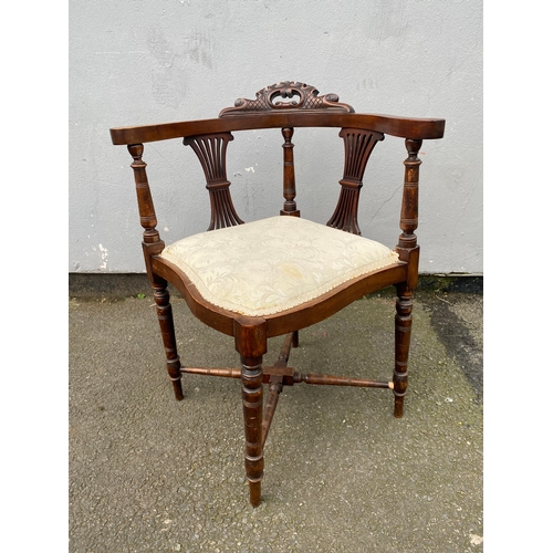 706 - Antique corner chair, side chair and foot stool