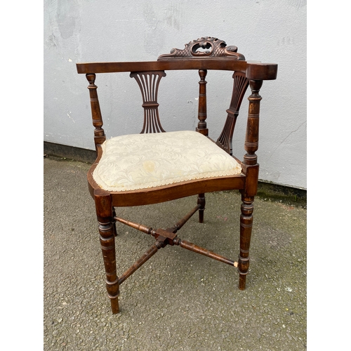 706 - Antique corner chair, side chair and foot stool