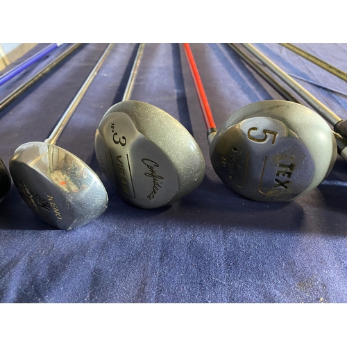 674 - Ping gold bag and a collection of Drivers including Callaway Big Berthas