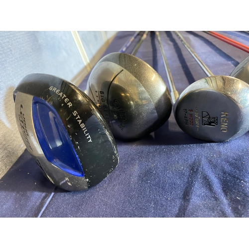 674 - Ping gold bag and a collection of Drivers including Callaway Big Berthas