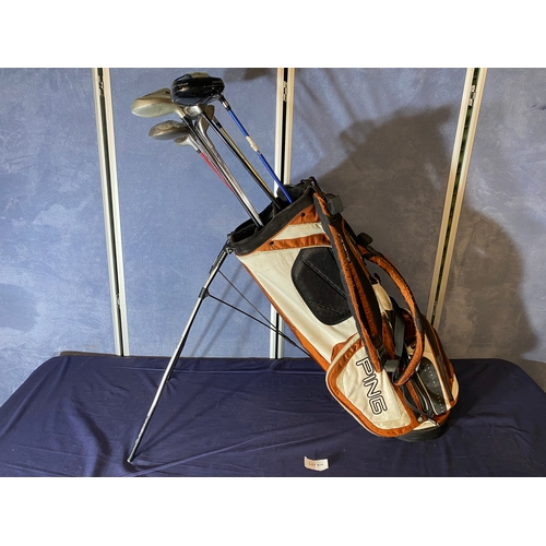 674 - Ping gold bag and a collection of Drivers including Callaway Big Berthas