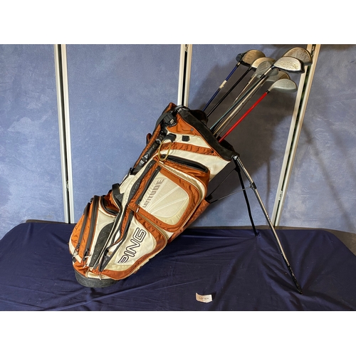 674 - Ping gold bag and a collection of Drivers including Callaway Big Berthas