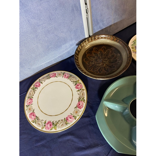 681 - Poole Serving platter, Two Royal Worcester cheese boards and a decorative stoneware bowl.