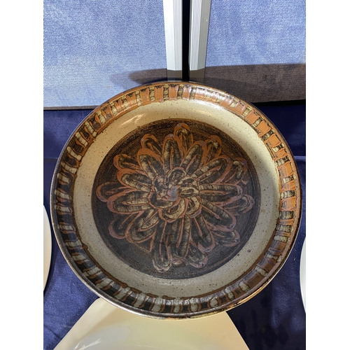 681 - Poole Serving platter, Two Royal Worcester cheese boards and a decorative stoneware bowl.