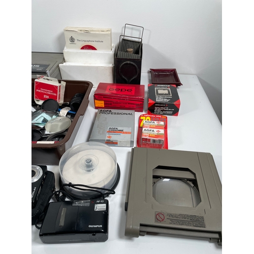 643 - A large quantity of photography related equipment including Olympus portable video cassette recorder... 