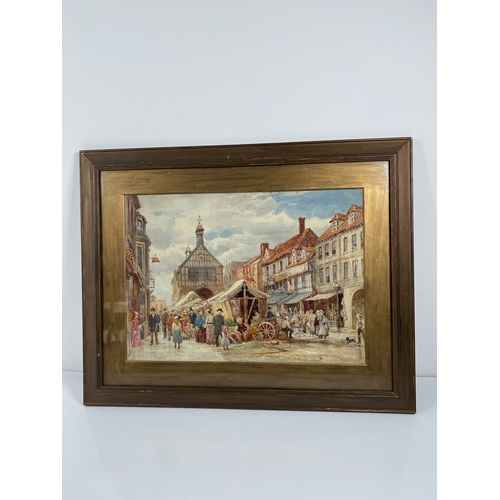 233 - J.Knowles signed Print and Unsigned + 19th century Watercolour of market square - previously owned b... 