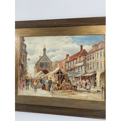 233 - J.Knowles signed Print and Unsigned + 19th century Watercolour of market square - previously owned b... 