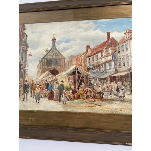 233 - J.Knowles signed Print and Unsigned + 19th century Watercolour of market square - previously owned b... 