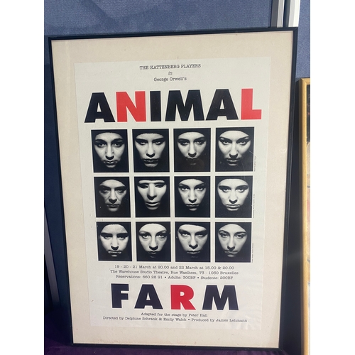 733 - Three framed posters including Modigliani, quoting Shakespeare and Animal Farm