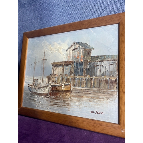 741 - Original boat scene oil painting signed W.Jones