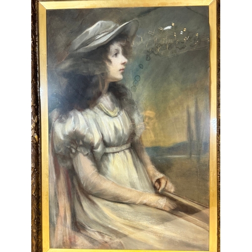 244 - Large 19th century c 1893 framed pastel portrait of seated girl by Amata Bouwens (1855-1925) signed ... 