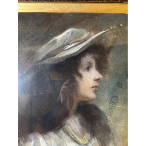 244 - Large 19th century c 1893 framed pastel portrait of seated girl by Amata Bouwens (1855-1925) signed ... 