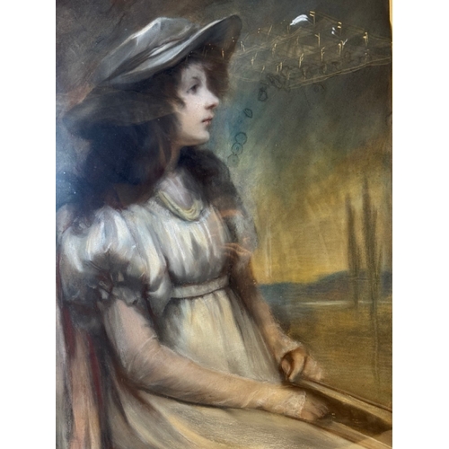 244 - Large 19th century c 1893 framed pastel portrait of seated girl by Amata Bouwens (1855-1925) signed ... 